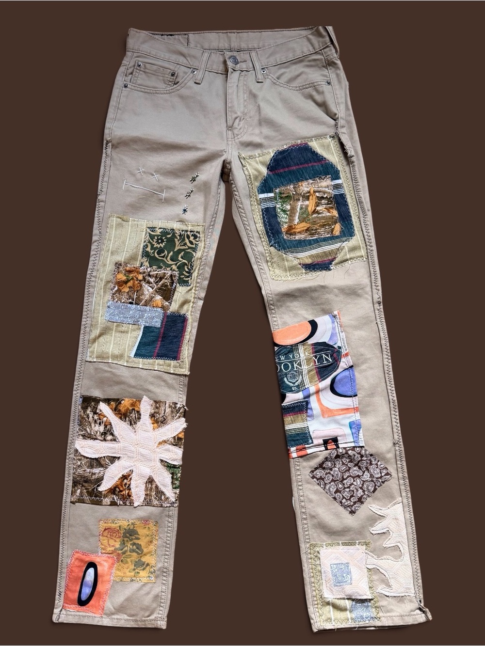 Custom Upcycled Patchwork Levi’s 514 Straight Legged Pants Size 29x32
